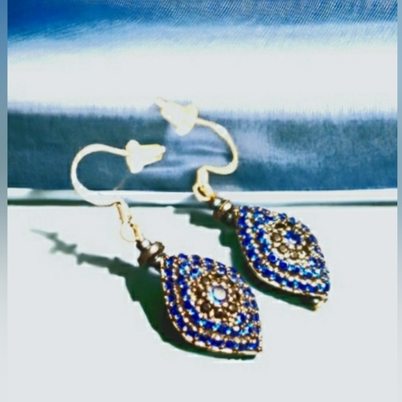 Sapphire Blue & Silver Handcrafted Dangle Earrings - Picture 9 of 9